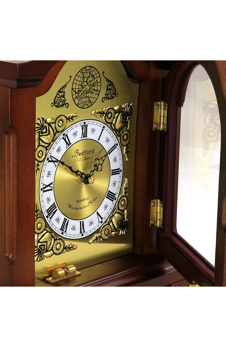 Bedford Clock Collection Mahogany Mantel Clock with Chimes, Alternate, color, Mahogany