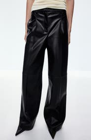 MANGO Riga Faux Leather Wide Leg Pants