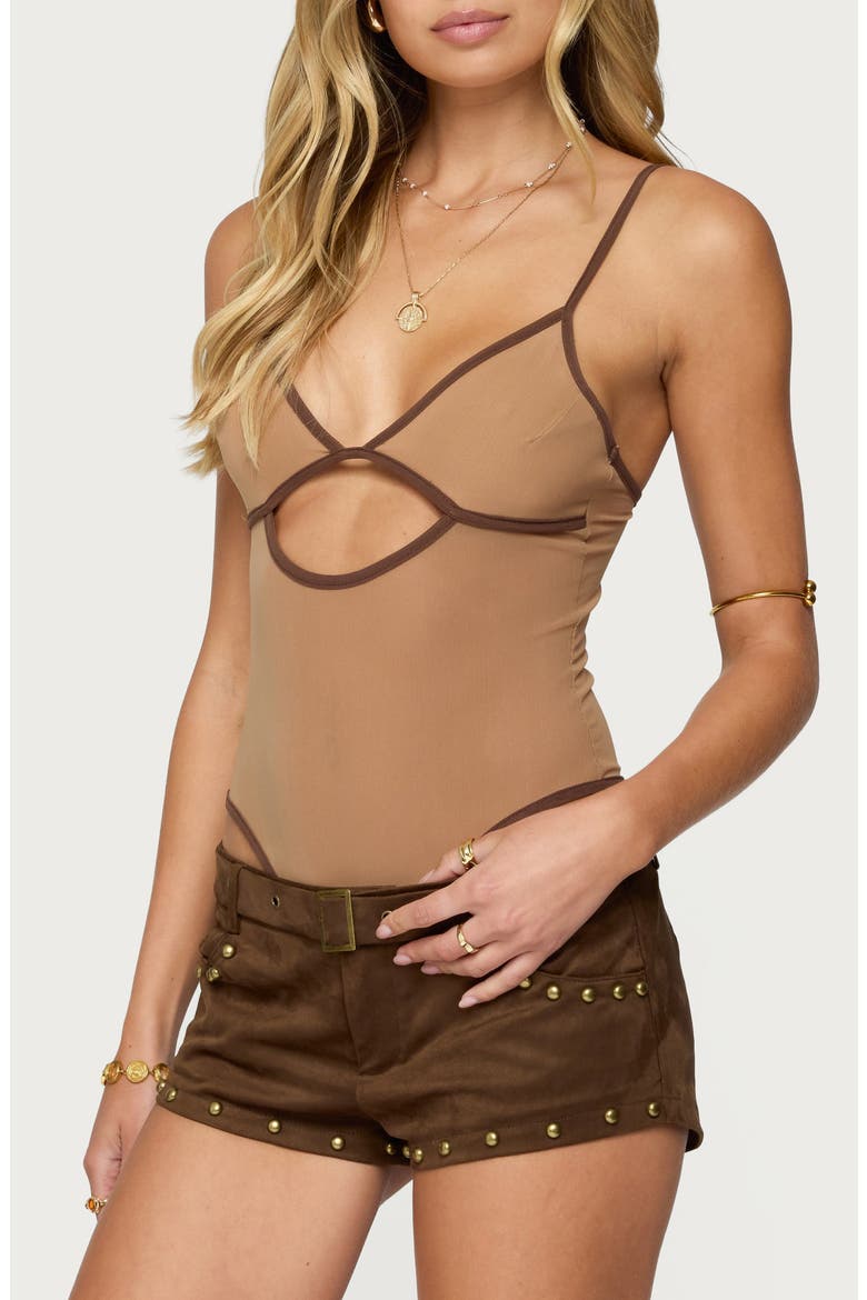 Contrast Sheer Cutout Camisole, Alternate, color, BROWN