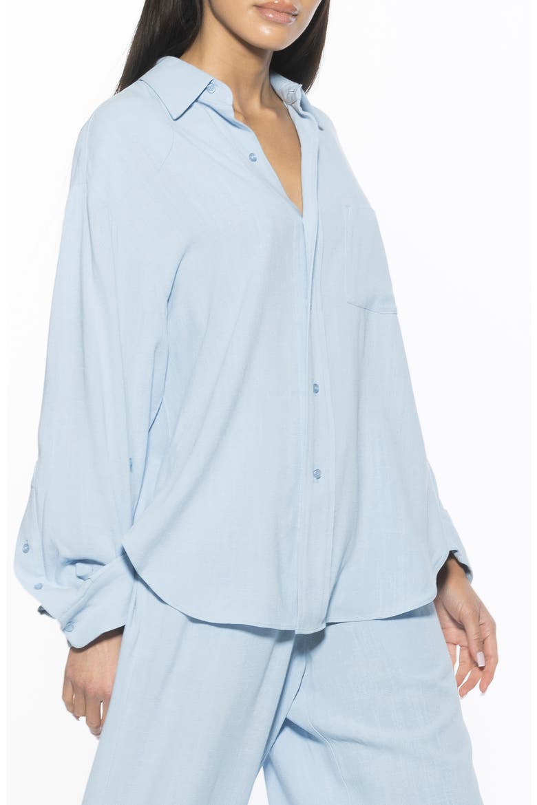 Amber Oversize Linen & Cotton Button-Up Shirt, Alternate, color, BLUE