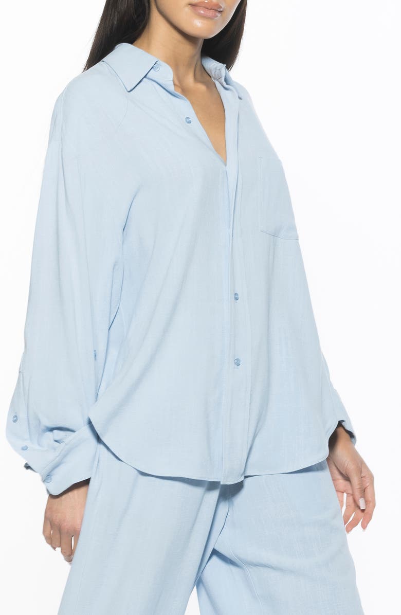 Alexia Admor Amber Oversize Linen & Cotton Button-Up Shirt, Alternate, color, Blue