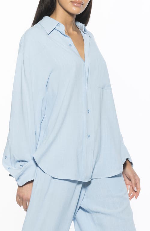 Alexia Admor Amber Oversize Long Sleeve Linen Button-up Shirt In Blue