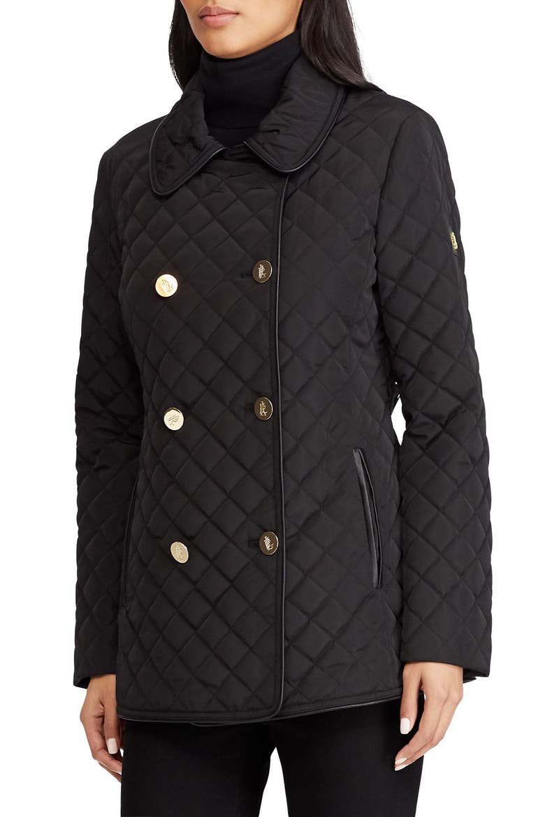 Double Breasted Quilted Coat, Main, color, BLACK