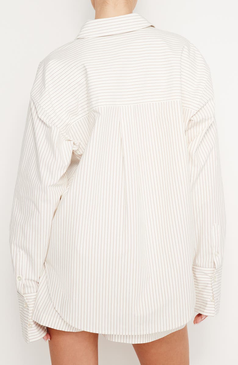 Good American Stripe Stretch Cotton Poplin Button-Up Shirt, Alternate, color, Putty Pencil Stripe003