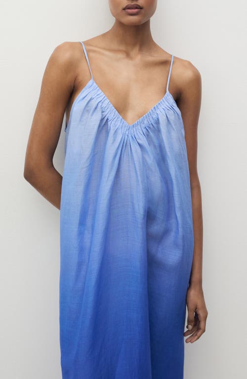 Mango Chemise De Nuit En Ramie Effet Dégradé Bleu - Femme - L -