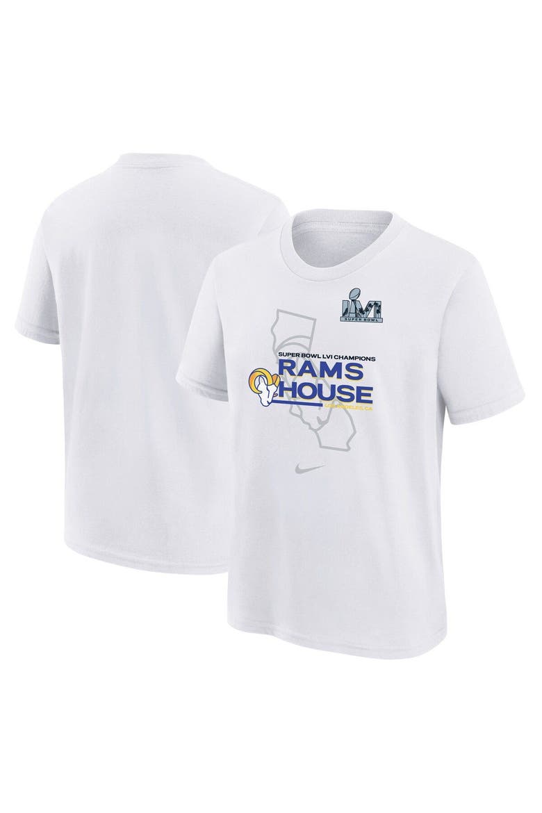 Youth Nike White Los Angeles Rams Super Bowl LVI Champions Hometown T-Shirt, Main, color, White