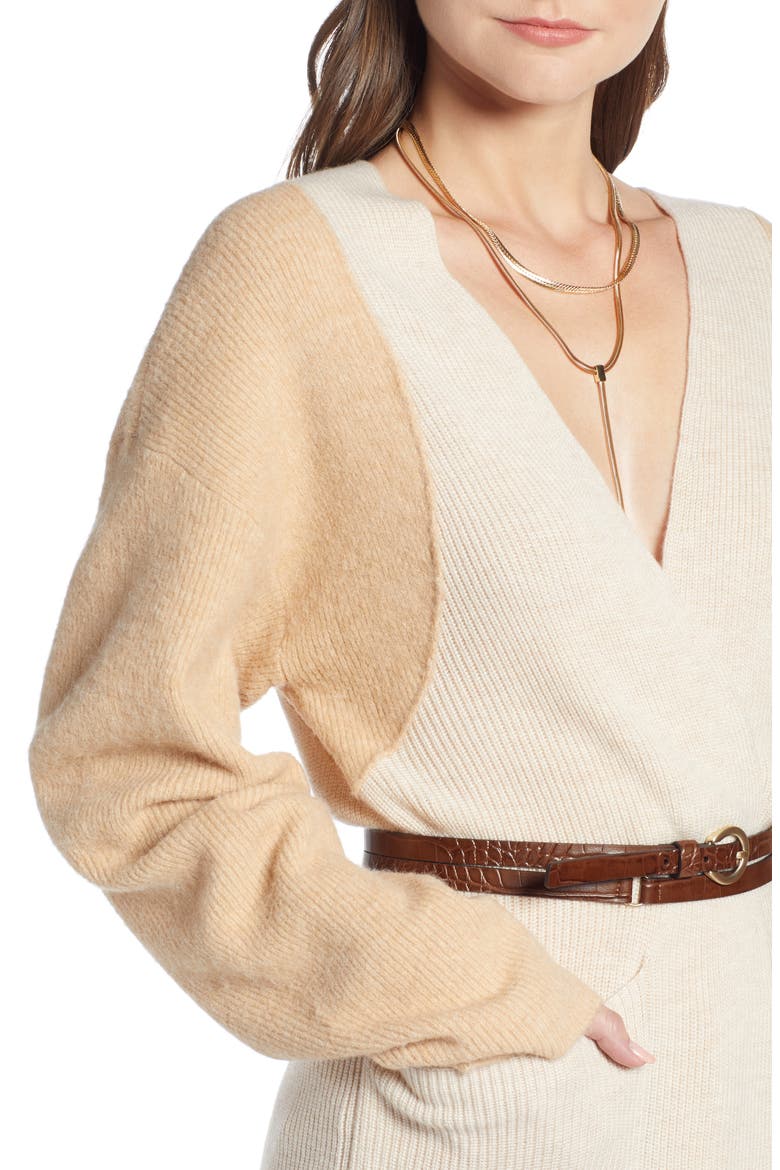 Blocked Cardigan (Nordstrom Exclusive), Alternate, color, BEIGE WHISPER COMBO