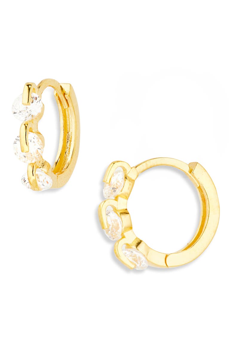 Triple Cubic Zirconia Huggie Hoop Earrings, Main, color, GOLD