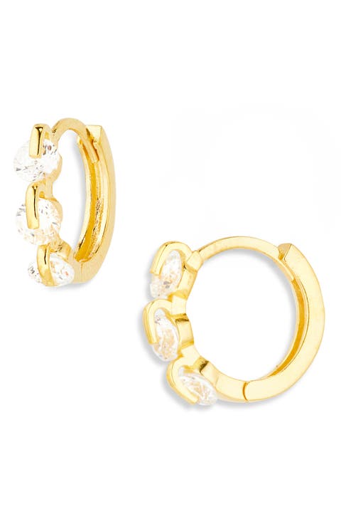 Triple Cubic Zirconia Huggie Hoop Earrings