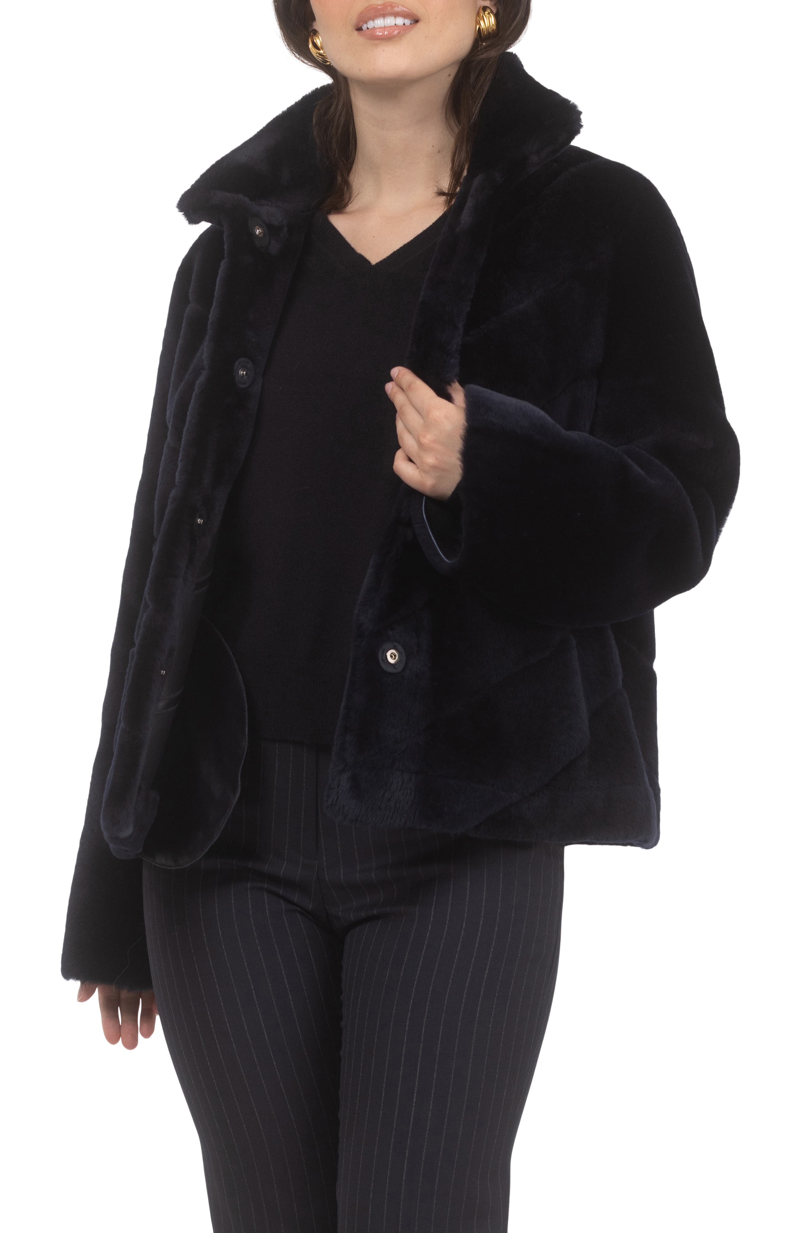 Genuine Shearling Reversible Chevron Jacket and Horizontal Bottom - image 4