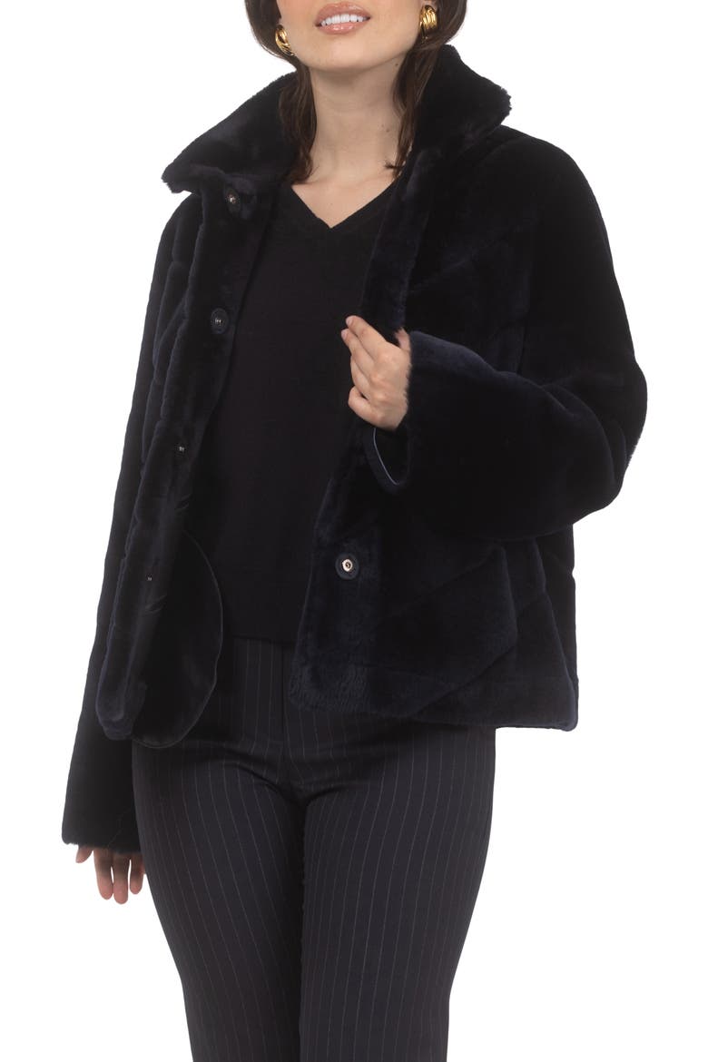 Genuine Shearling Reversible Chevron Jacket and Horizontal Bottom, Alternate, color, NAVY/NAVY