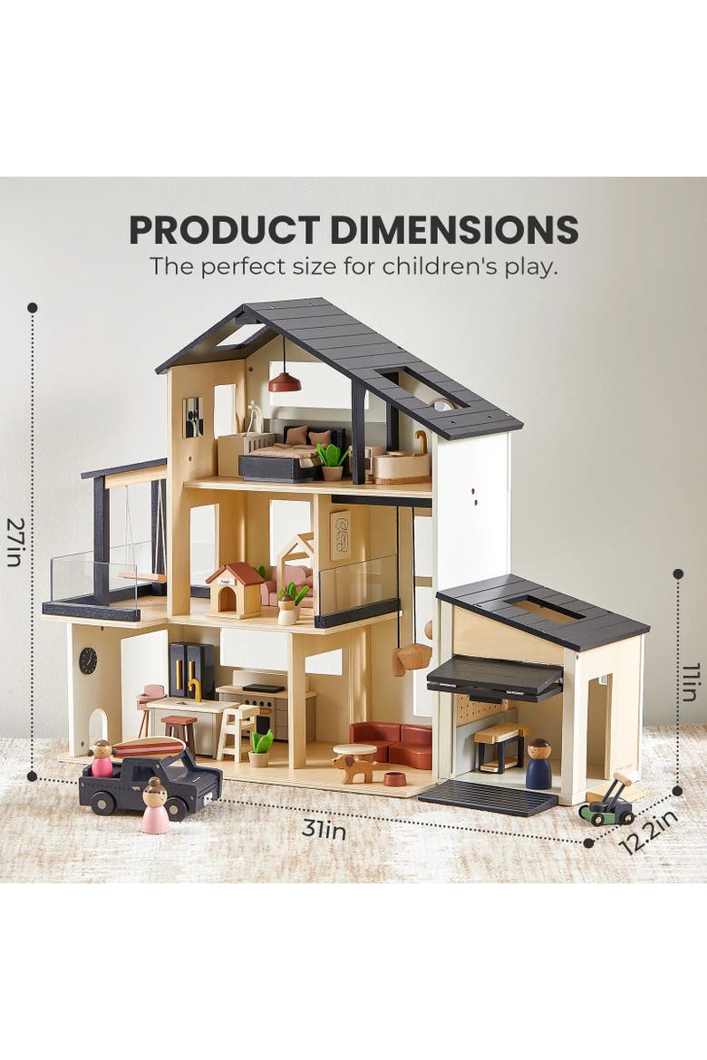Sweet Family Wooden Dollhouse Set with Garage and Family Dolls for Kids, Alternate, color, Multicolor