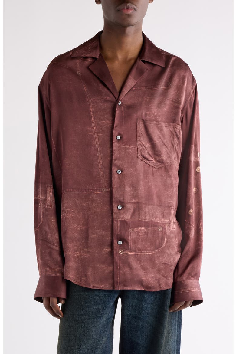 Soweno Trompe l'Oeil Print Button-Up Shirt, Main, color, BROWN
