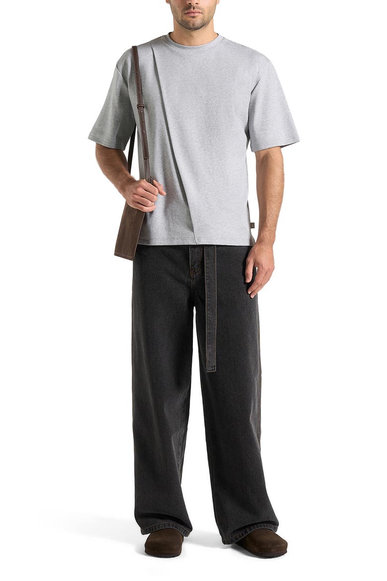 Hugo Relaxed Fit Cotton T-Shirt With Pleat, Main, color, Grey