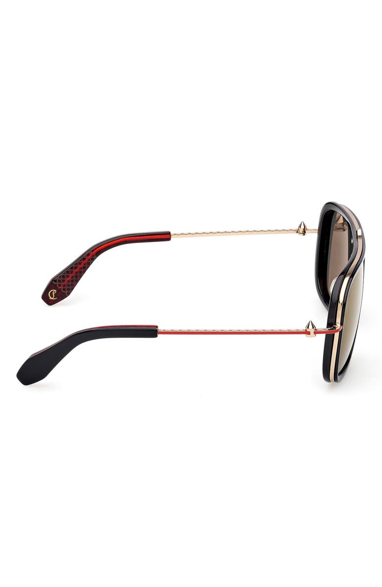 Christian Louboutin 62mm Mirrored Navigator Sunglasses, Alternate, color, Black / Gold Red Enamel