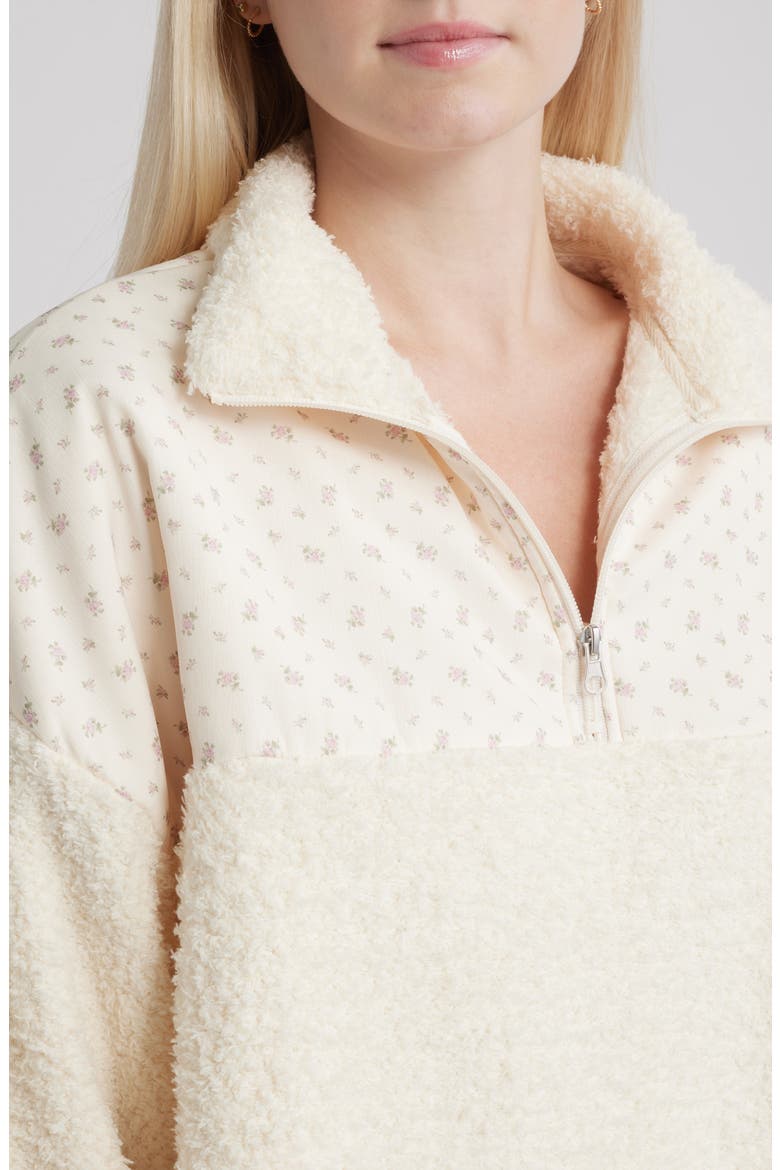 Vintage Flower Aria Mixed Media Quarter Zip Fleece Sweatshirt, Alternate, color, CREAM