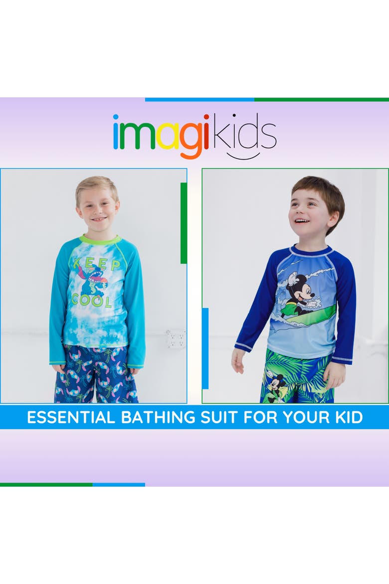 Mickey Mouse Swimwear 2-Piece Rash Guard and Swim Trunks Set, Alternate, color, Mickey Tropical Navy