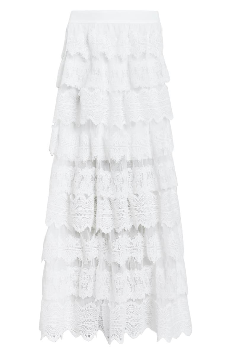 AllSaints Lizi Tiered Lace Maxi Skirt, Alternate, color, Chalk White
