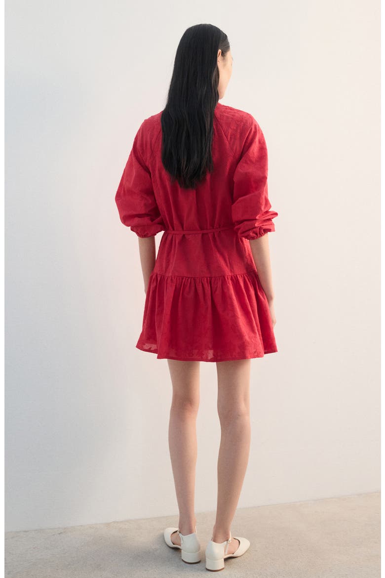 Embroidered Long Sleeve Cotton Shirtdress, Alternate, color, STRAWBERRY