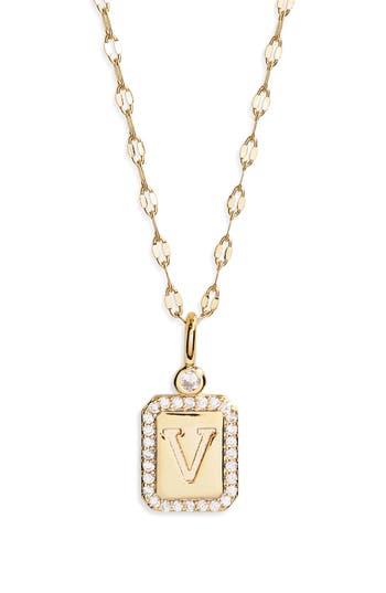 Leith Initial Pendant Necklace In V- Clear- Gold