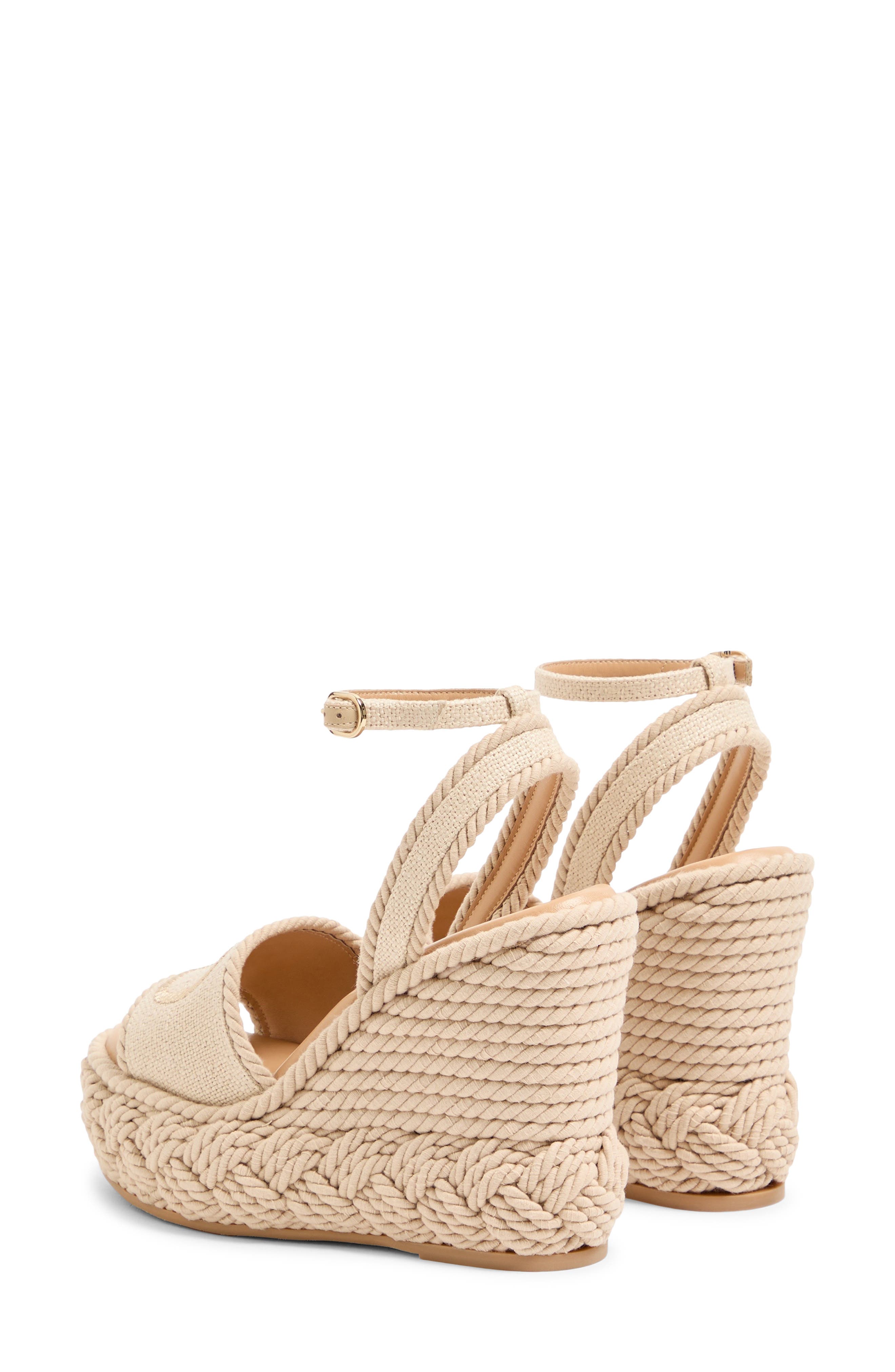 Valentino Garavani VLOGO Torchon Flat Espadrille Wedge Sandal, Alternate, color, Beige