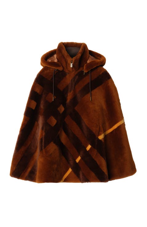 Check Intarsia Shearling Cape