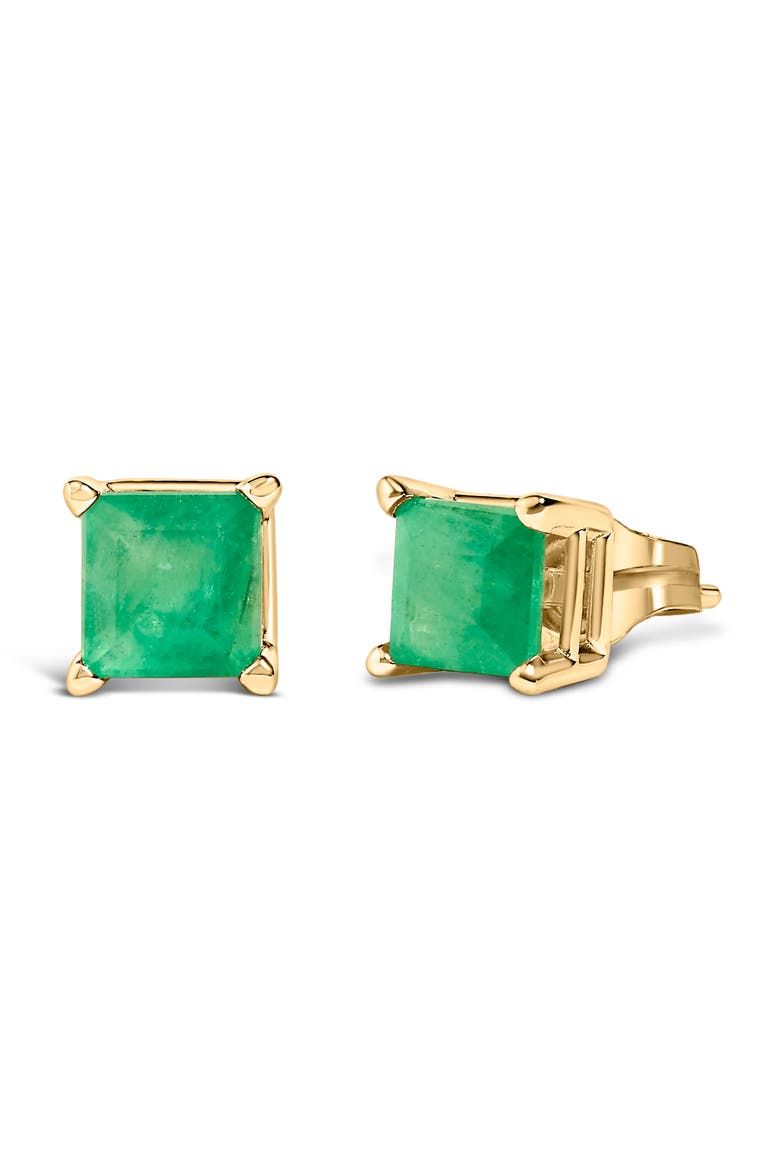 14K Gold 5x5MM Princess Cut Gemstone Solitaire Stud Earrings, Alternate, color, Green Emerald | Yellow