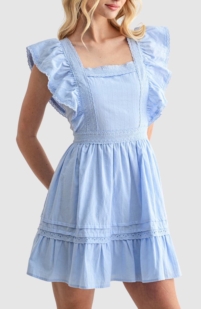 Lush Lace Trim Ruffle Minidress, Alternate, color, Light Blue