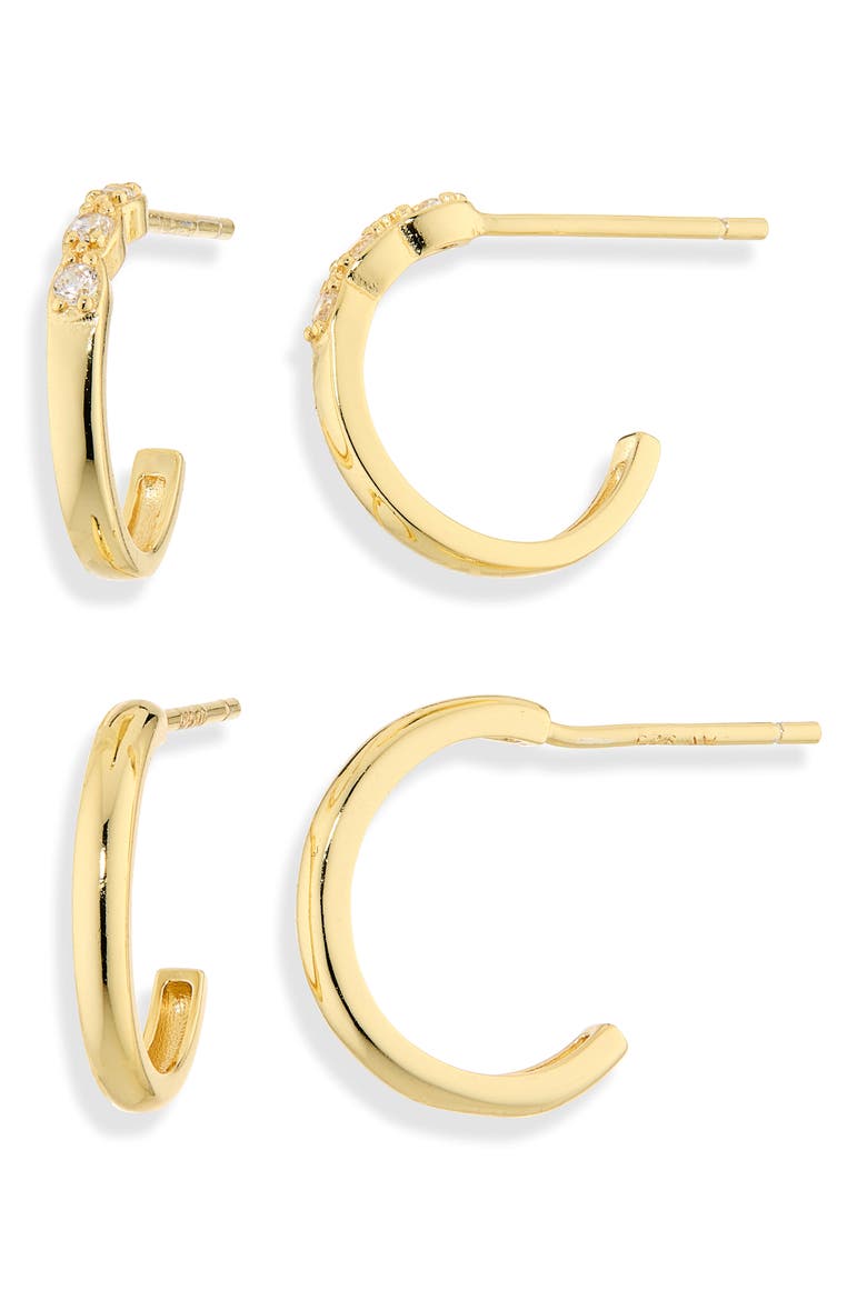 Set of 2 Cubic Zirconia Hoop Earrings, Main, color, GOLD