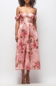 Dessy Collection Edie Floral Jacquard Cocktail Midi Dress
