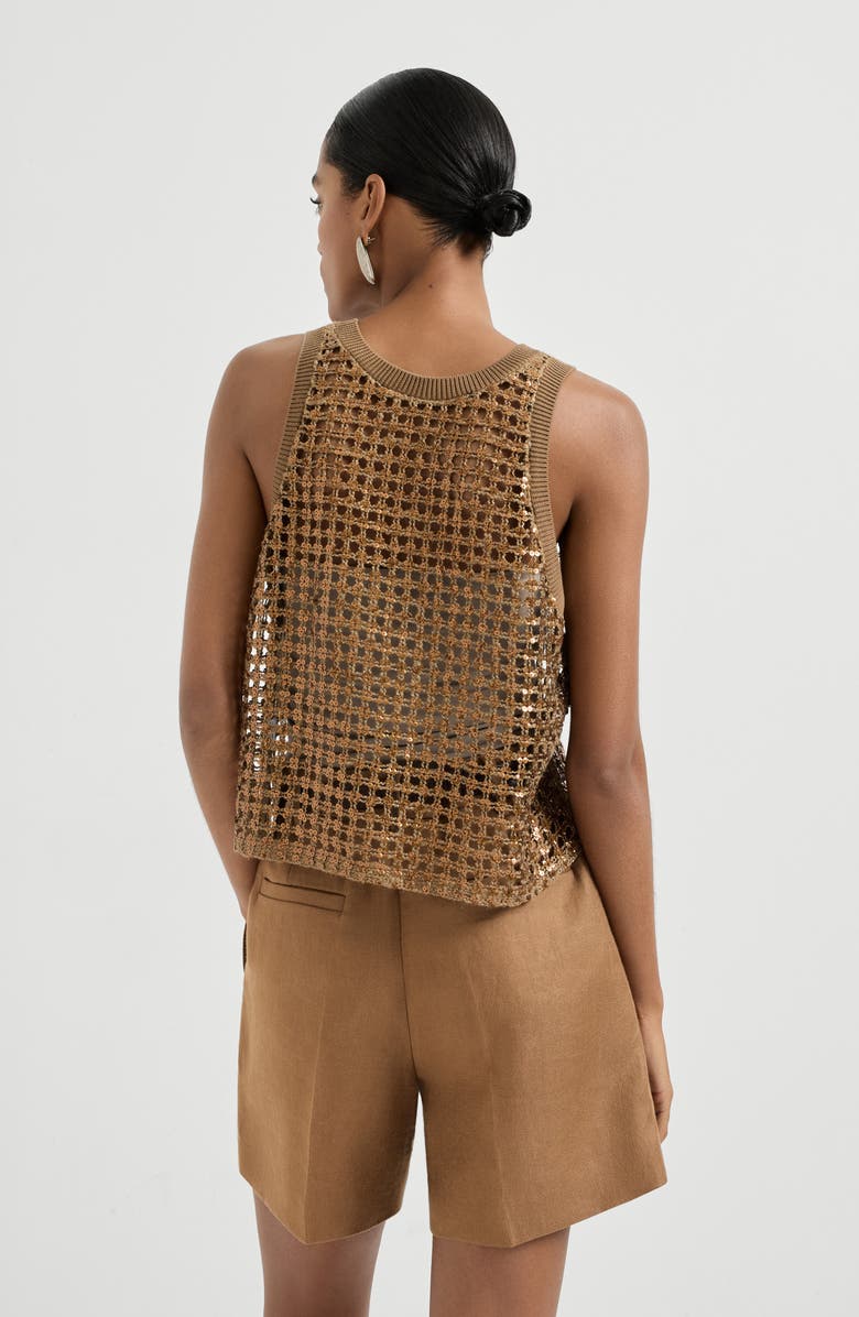 Brunello Cucinelli Dazzling Net Embroidery top, Alternate, color, Brown