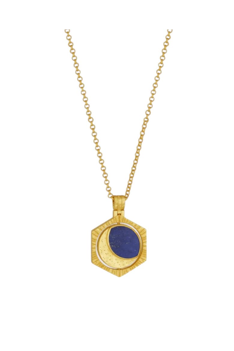 Lapis Moon Rotating Pendant Necklace, Main, color, Gold