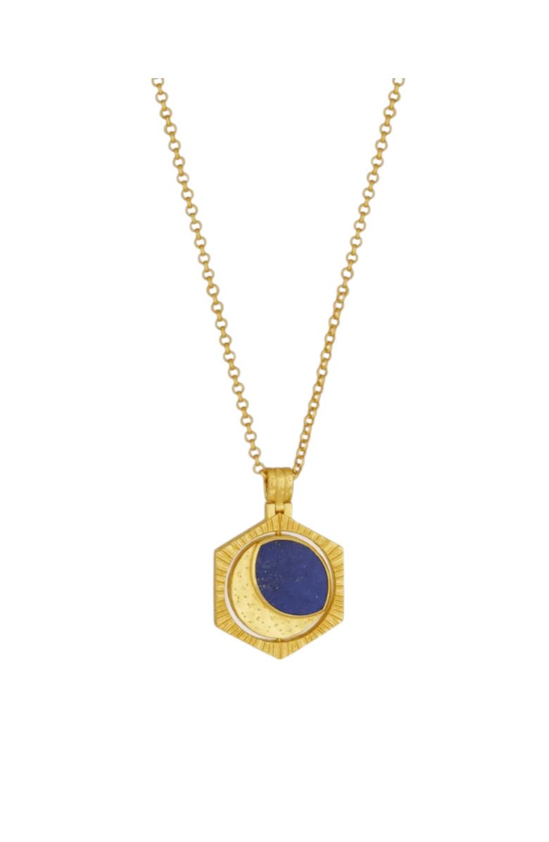 Ottoman Hands Lapis Moon Rotating Pendant Necklace, Main, color, Gold