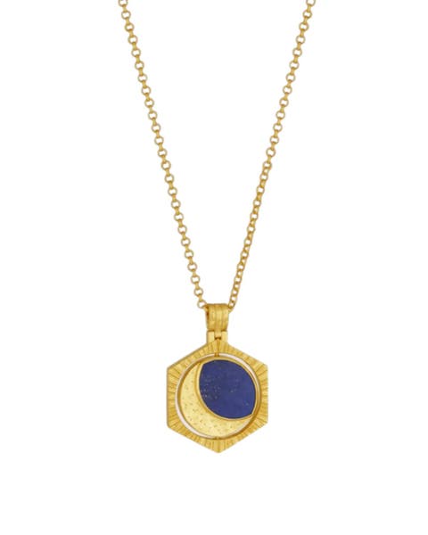 Lapis Moon Rotating Pendant Necklace