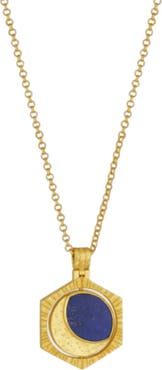 Ottoman Hands Lapis Moon Rotating Pendant Necklace