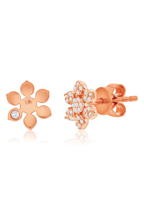 Suzy Levian Diamonds 14k Gold Pavé Diamond Snowflake Stud Earrings In Rose
