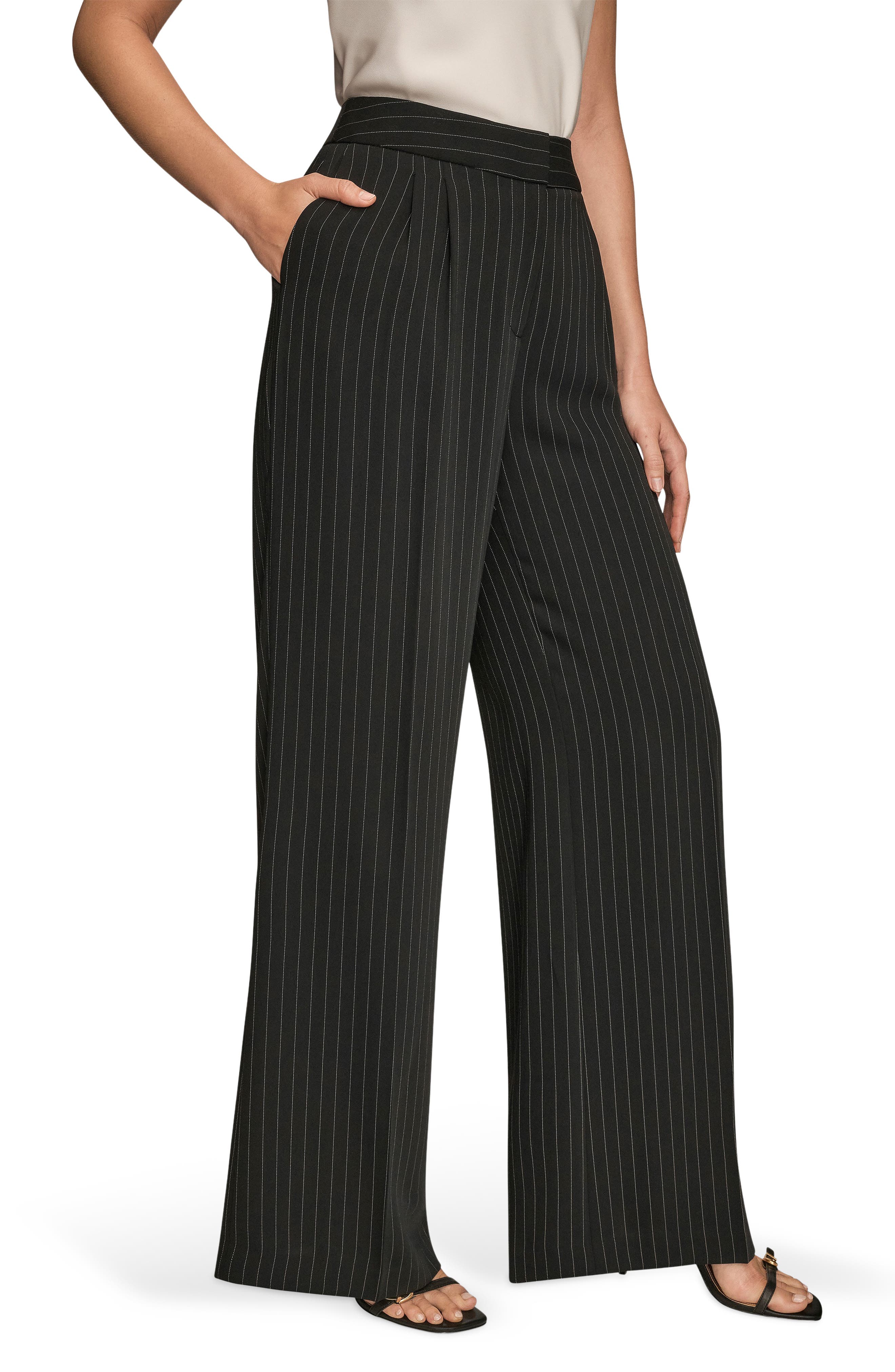 Donna Karan New York Pinstripe High Waist Wide Leg Pants (Women