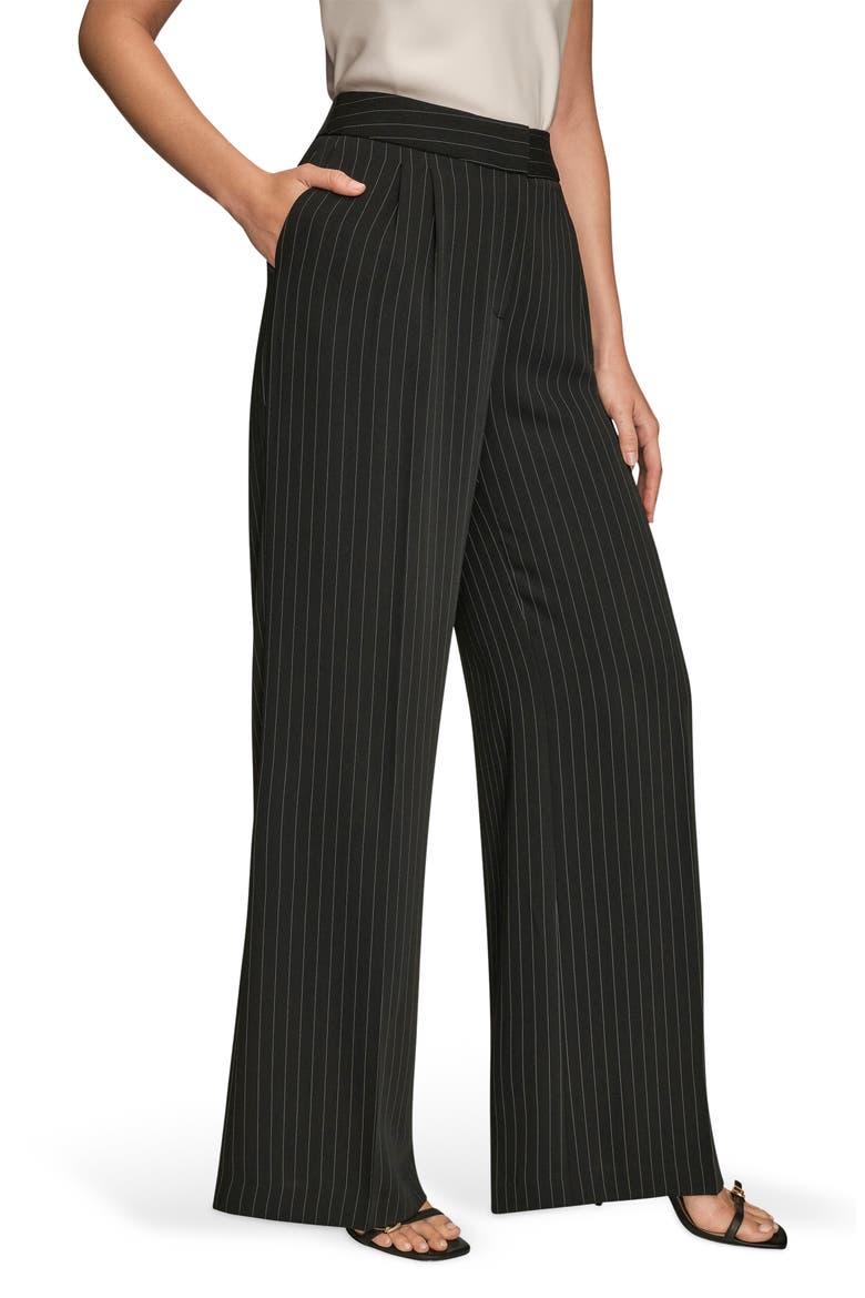 Pinstripe High Waist Wide Leg Pants, Alternate, color, BLACK/ CREAM
