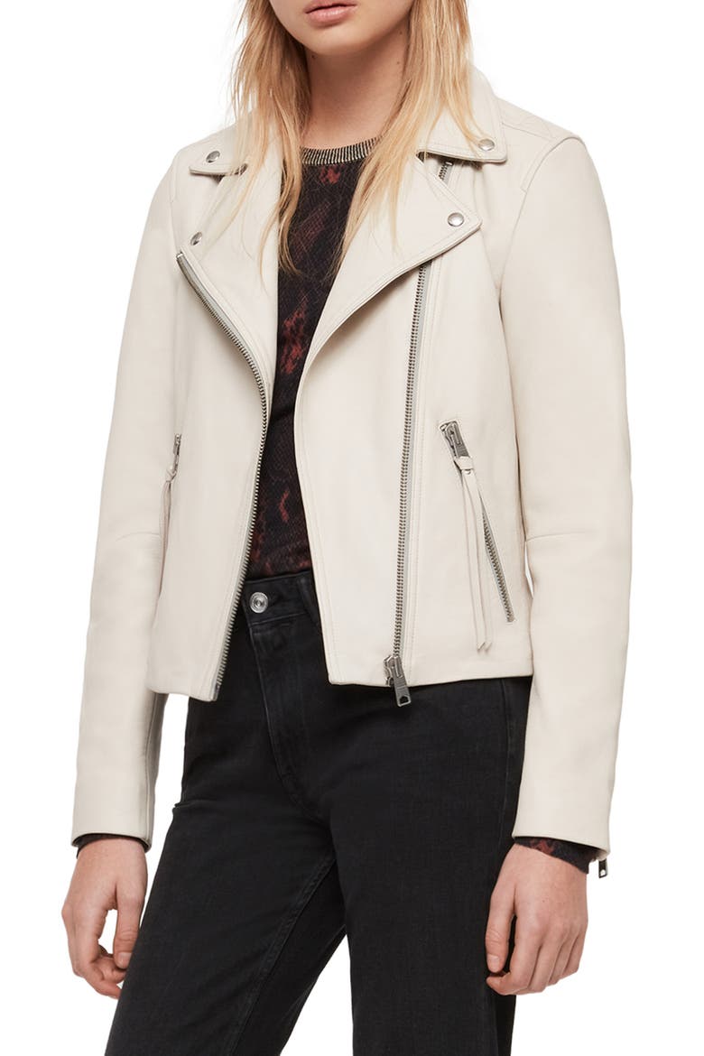 Dalby Leather Biker Jacket, Alternate, color, ARIES WHITE