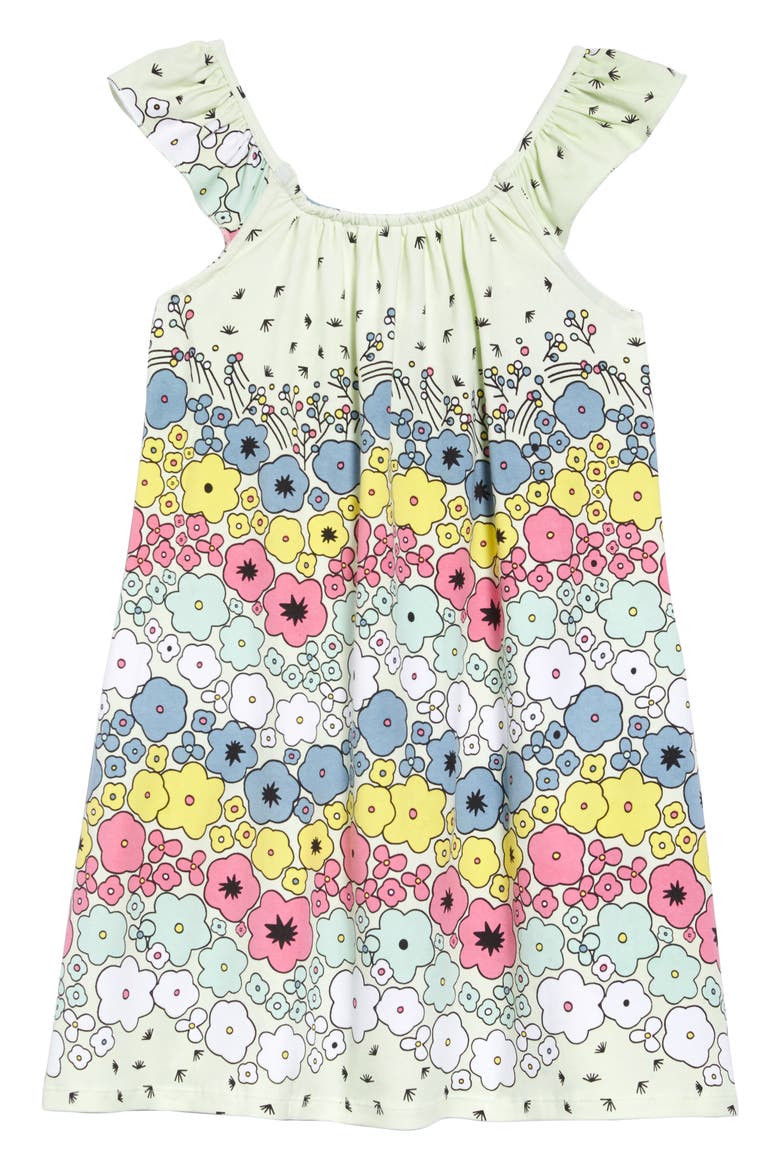 Lana Ruffle Sleeve Organic Cotton Dress, Main, color, MULTI CHEVRON FLORAL