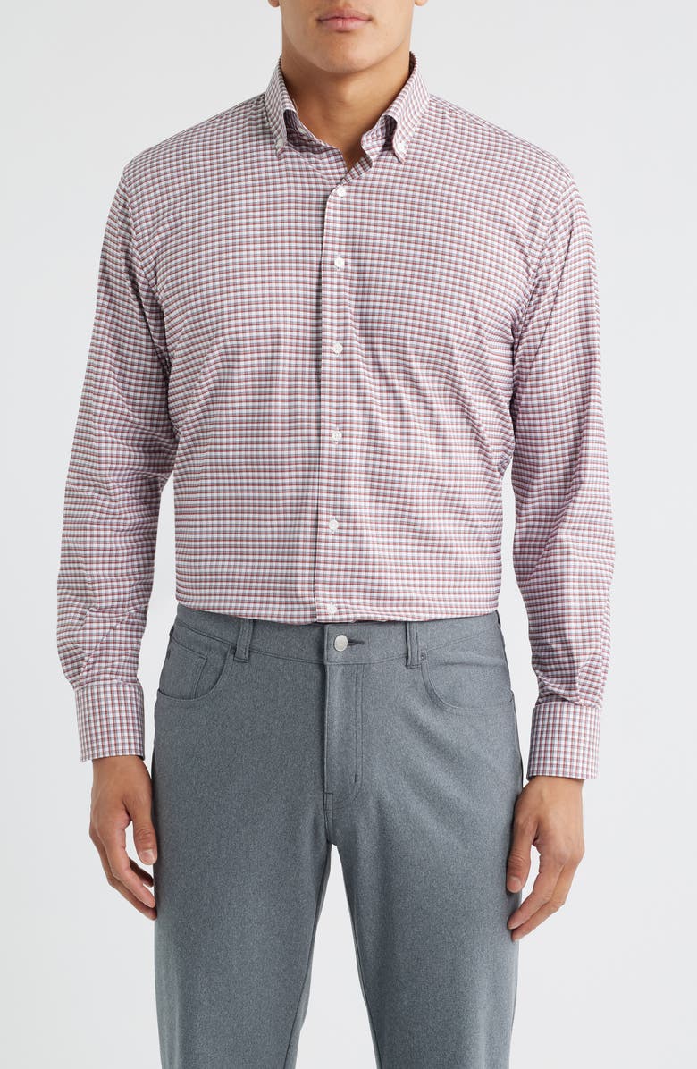 Peter Millar Cashiers Shadow Check Performance Twill Button-Down Shirt, Main, color, Sparrow Red