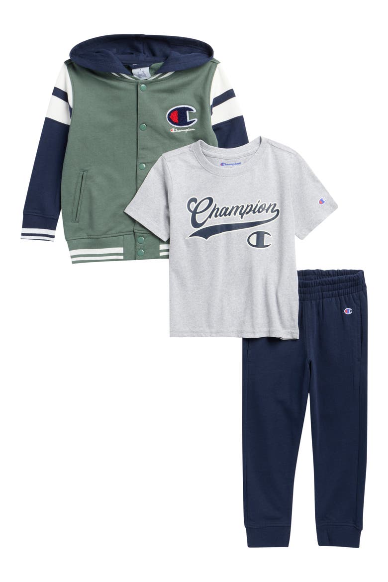 Kids' Double Fleece Hooded Jacket, Graphic T-Shirt & Joggers Set, Main, color, NAVY BLAZER