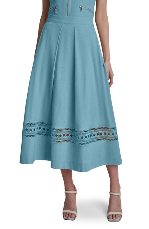 Eyelet Embroidery Linen Blend A-Line Skirt