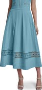 DKNY Eyelet Embroidery Linen Blend A-Line Skirt