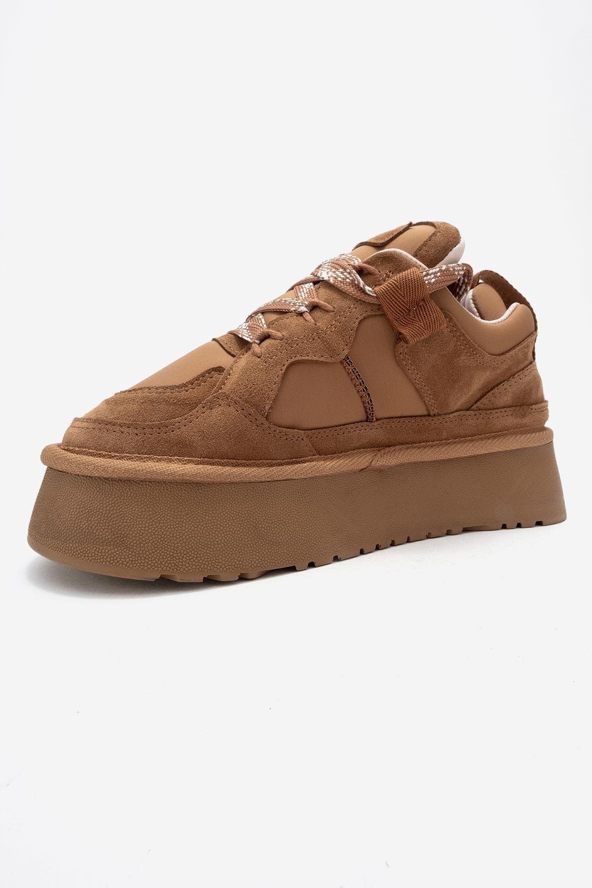 Riven Leather Platform Sneaker, Alternate, color, Cognac Suede