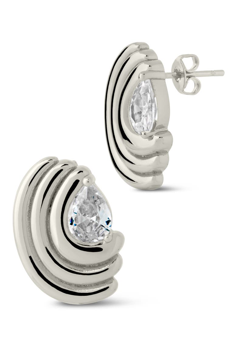 Kouign Amann Cubic Zirconia Stud Earrings, Main, color, SILVER
