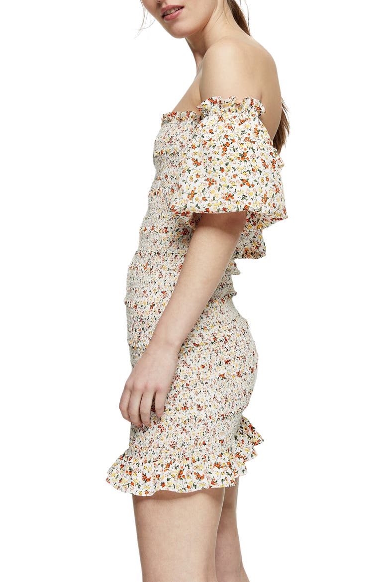 Ditsy Floral Print Off the Shoulder Minidress, Alternate, color, IVORY