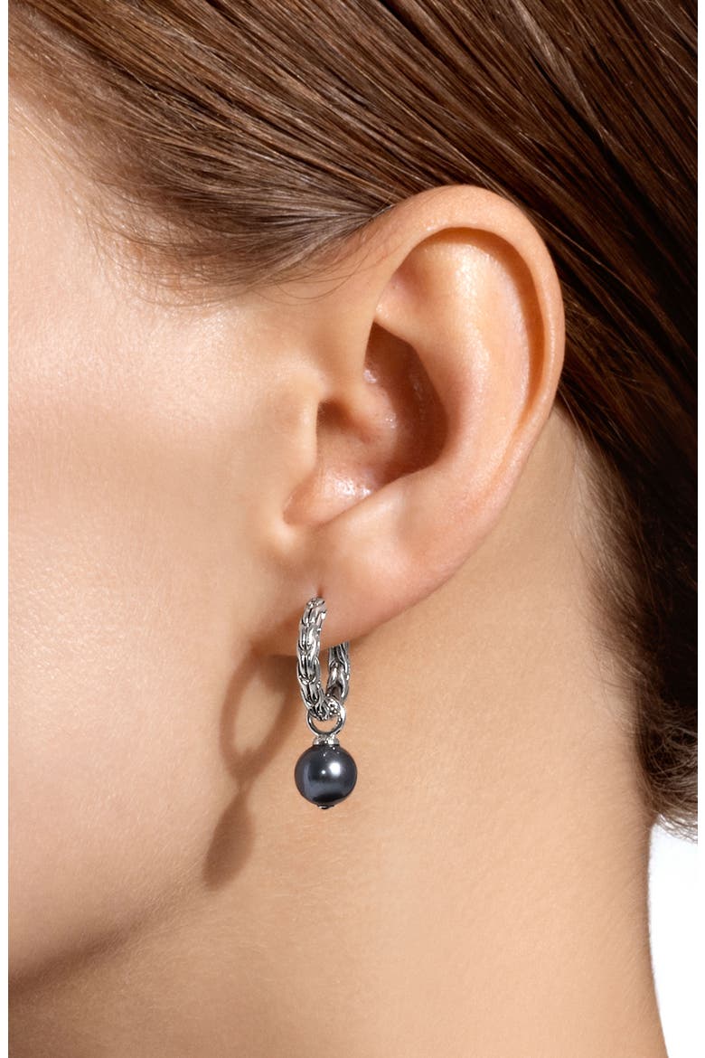 JH Essential Grey Pearl Hoop Earrings, 16mm, Alternate, color, SILVER GREY