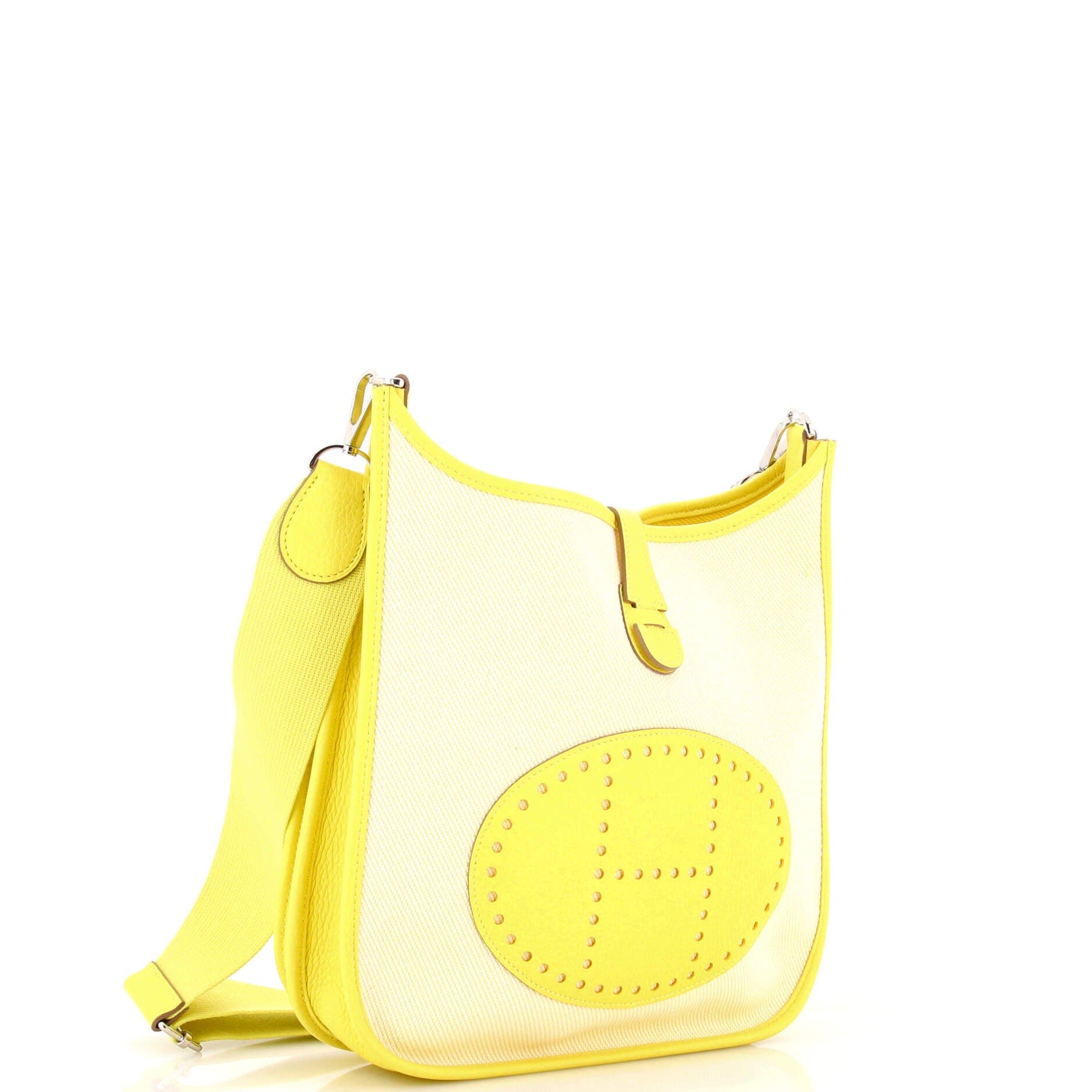 Pre-Owned Hermes Evelyne Bag Gen III Toile and Leather PM, Alternate, color, Lime