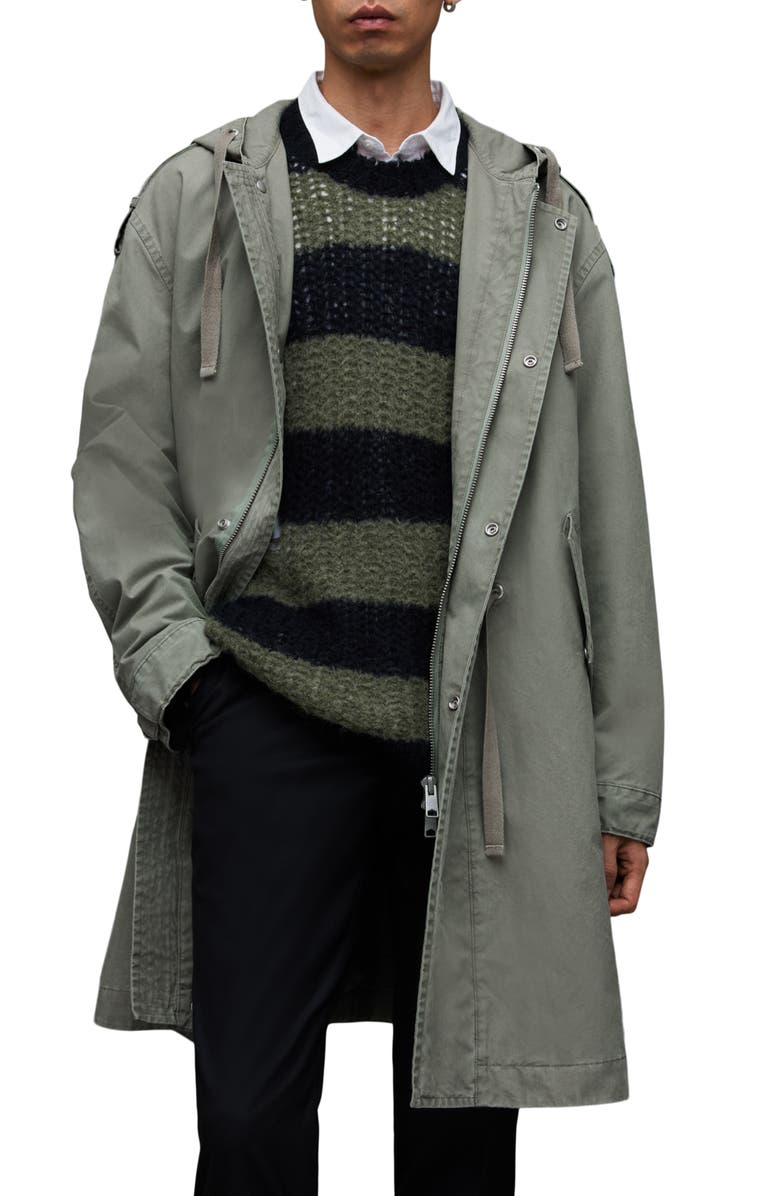 AllSaints Comiso Hooded Cotton Coat, Alternate, color,